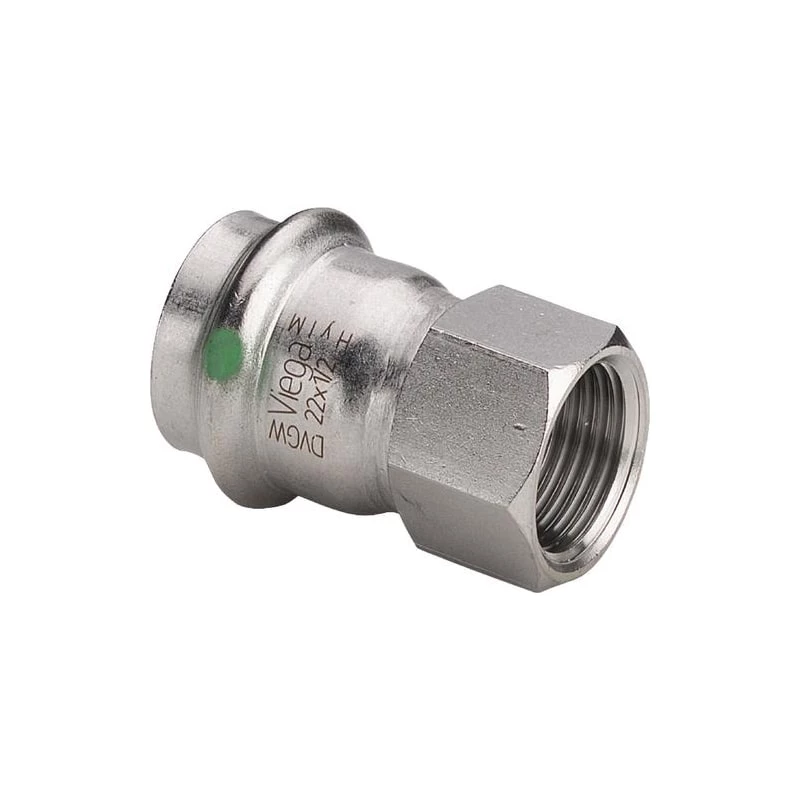 Viega Sanpress Inox átmeneti csatlakozó belső menetes idom, 28 - 1" BM, préselhető, SC-Contur, rm. acél