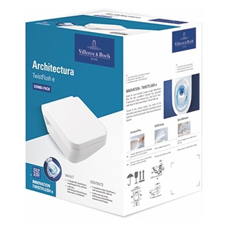 Villeroy&Boch Architectura kombipack fali WC szett, látható rögz.,TwistFlush, szögletes, soft close ülőke, fehér