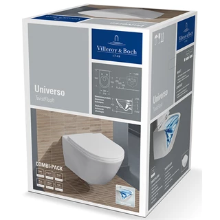 Villeroy&Boch Universo kombipack fali WC szett, rejett rögz., TwistFlush, kerekített soft close ülőke, Ceramic Plus