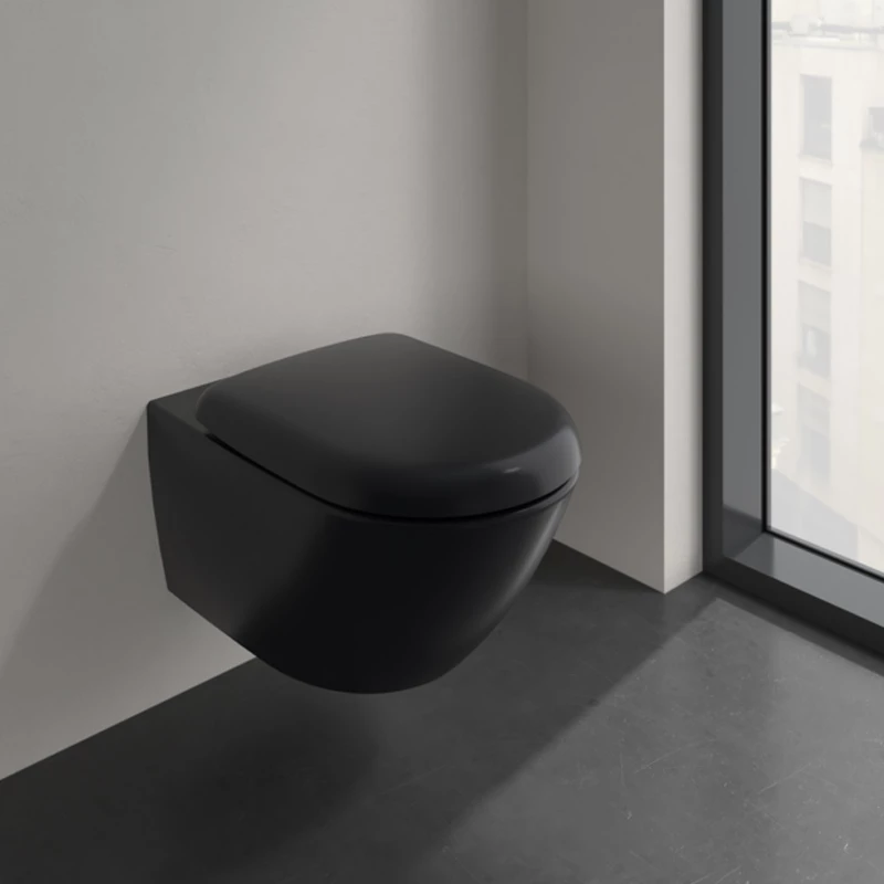 Villeroy Antao gyűrű nélküli mélyöblítésű wc 37x56cm Pure Black CeramicPlus