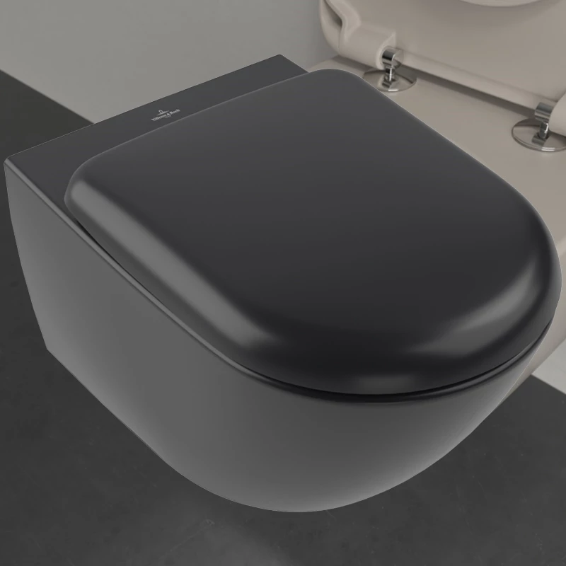 Villeroy Antao gyűrű nélküli mélyöblítésű wc 37x56cm Pure Black CeramicPlus