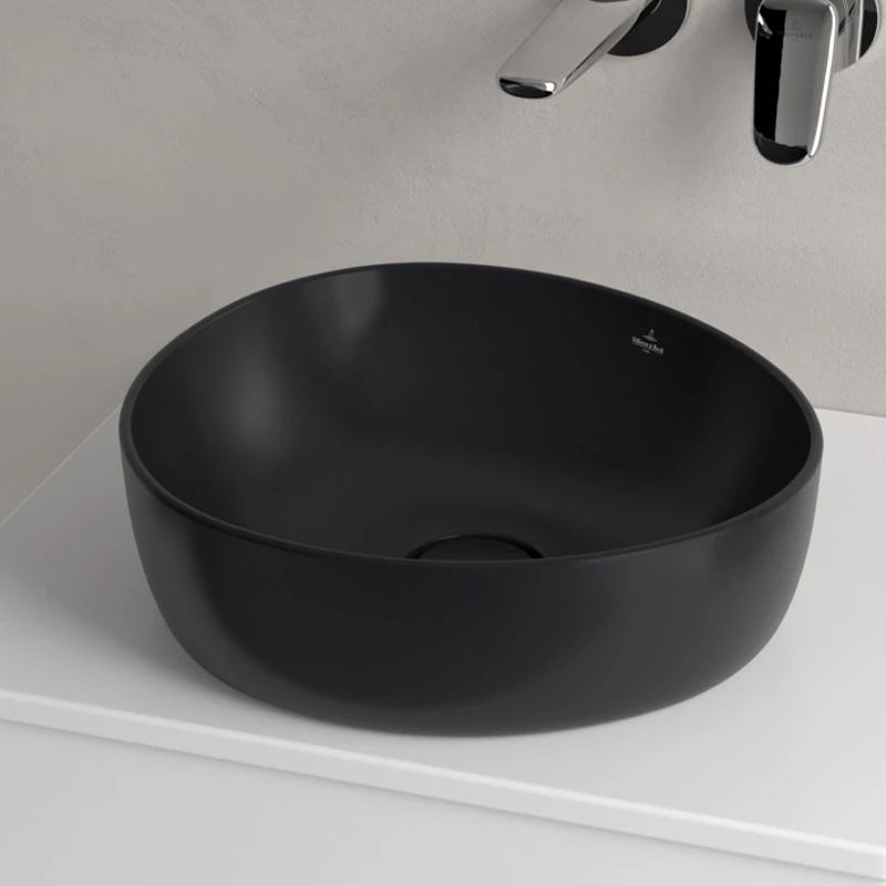 Villeroy Antao ráültethető mosdó 400 x 395 mm Pure Black CeramicPlus