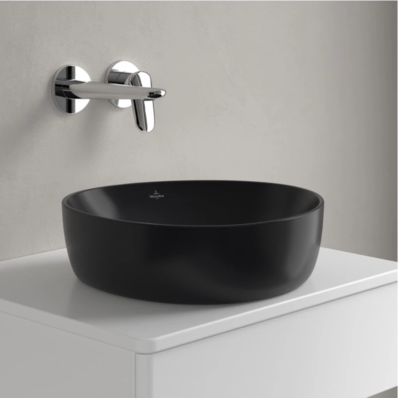 Villeroy Antao ráültethető mosdó 400 x 395 mm Pure Black CeramicPlus