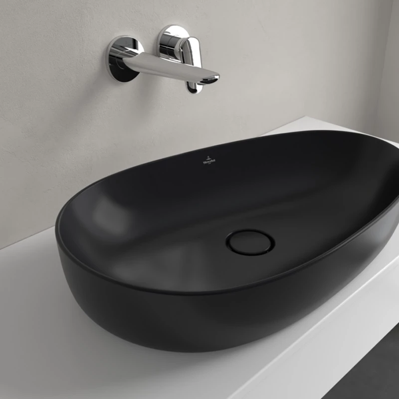Villeroy Antao ráültethető mosdó 400 x 650 mm Pure Black CeramicPlus