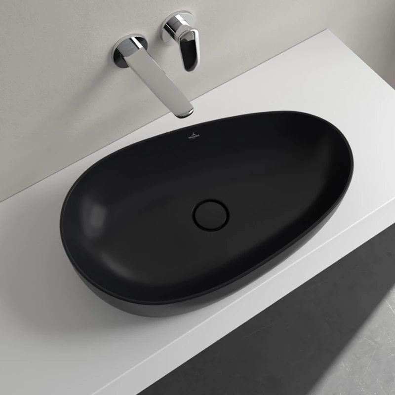 Villeroy Antao ráültethető mosdó 400 x 650 mm Pure Black CeramicPlus