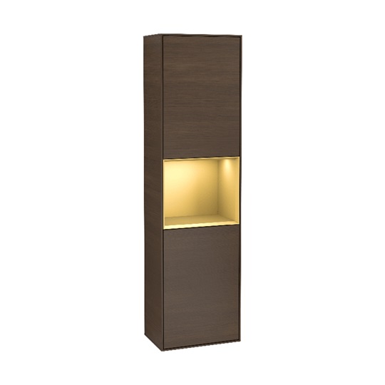 Villeroy Finion fali magas fürdőszoba bútor 418 x 1516 mm Led világítással, zsanér bal oldal barna/arany
