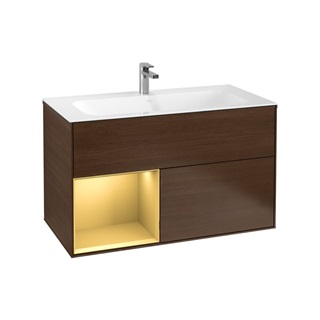 Villeroy Finion falibútor, beépíthető mosdóhoz Led világítással 996 x 591 x 498 mm barna/arany, fürdőszoba bútor
