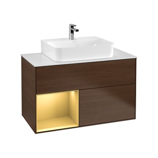 Villeroy Finion falibútor, ráültethető mosdóhoz Led világítással 1000 x 603 x 501 mm barna/arany, fürdőszoba bútor