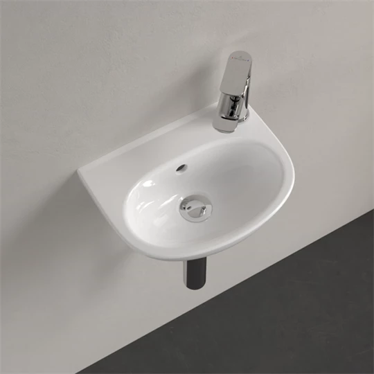 Villeroy O.Novo kézmosó 360x275 mm, túlfolyóval, csaplyukfurat könnyítések mindkét oldalon