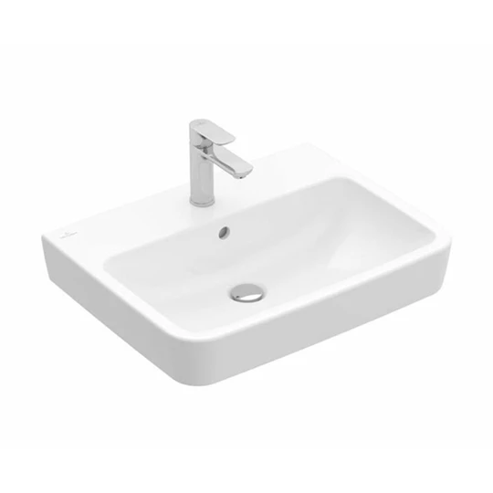 Villeroy O.Novo mosdó középen, 600 x 460 mm szögletes, 3 csaplyukfurattal, középső csaplyukfurat kiütve, túlfolyóval