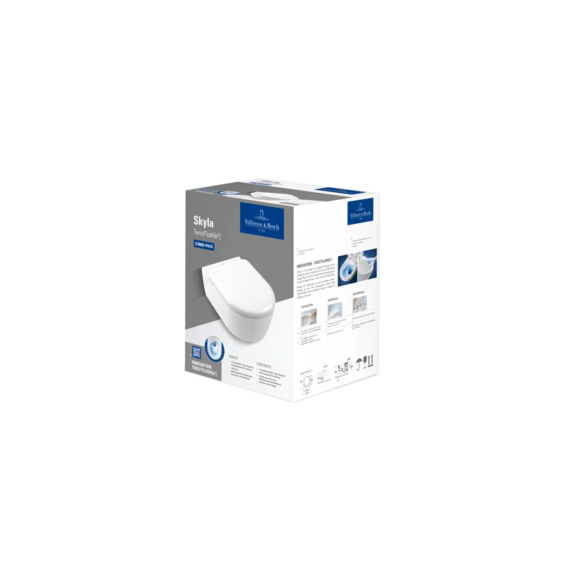 Villeroy Skyla kombipack falra szerelhető, TwistFlush[e3], Ovális, Mélyöblítésű WC TwistFlush[e3]