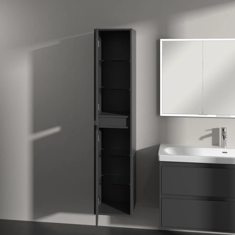 Villeroy Skyla magasszekrény 35x170x34,8 2 x ajtó, 1 x rögzített polc, 4 x üvegpolc, zsanér bal oldalon,falra szerelhető