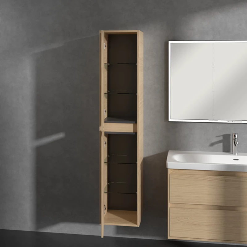 Villeroy Skyla magasszekrény 35x170x34,8 2 x ajtó, 1 x rögzített polc, 4 x üvegpolc, zsanér bal oldalon,falra szerelhető