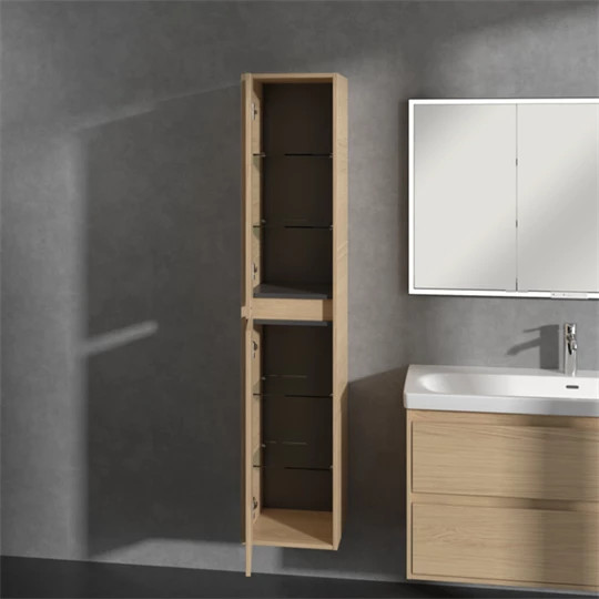 Villeroy Skyla magasszekrény 35x170x34,8 2 x ajtó, 1 x rögzített polc, 4 x üvegpolc, zsanér bal oldalon,falra szerelhető