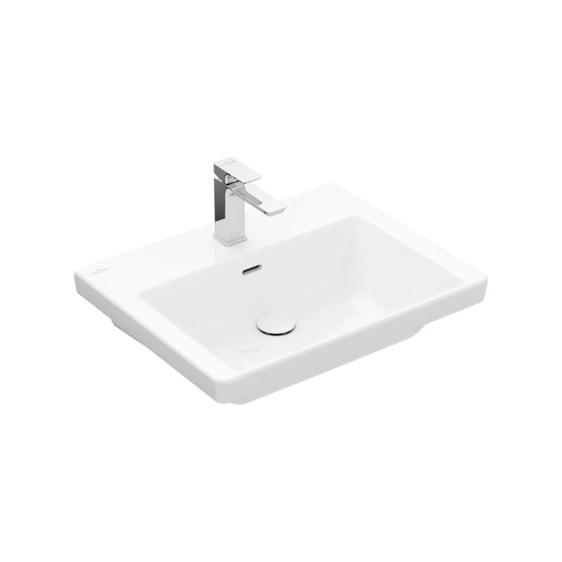 Villeroy Subway 3.0 beépíthető mosdókagyló négyszög 60 x 47 cm, 3 csaplyuk, középső csaplyukfurat kiütve, túlfolyóval