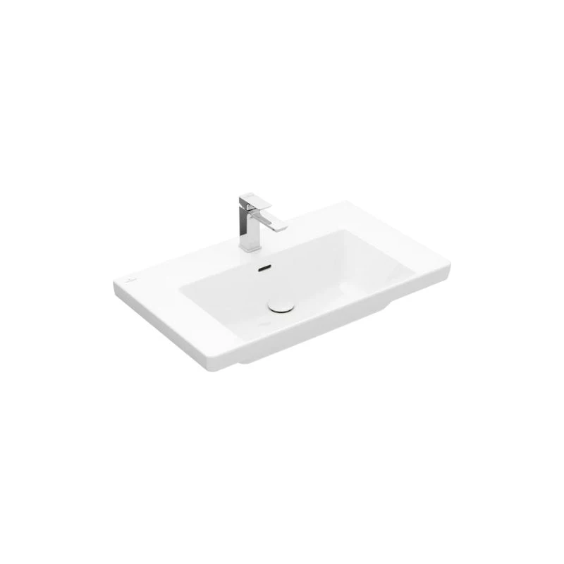 Villeroy Subway 3.0 beépíthető mosdókagyló négyszög 80 x 47 cm, 3 csaplyuk, középső csaplyukfurat kiütve, túlfolyóval