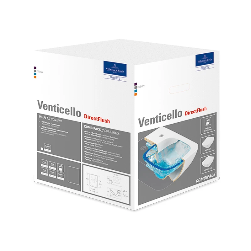 Villeroy Venticello wc csésze Direct Flush kombi, fali wc + slim seat, line s-close ülőke