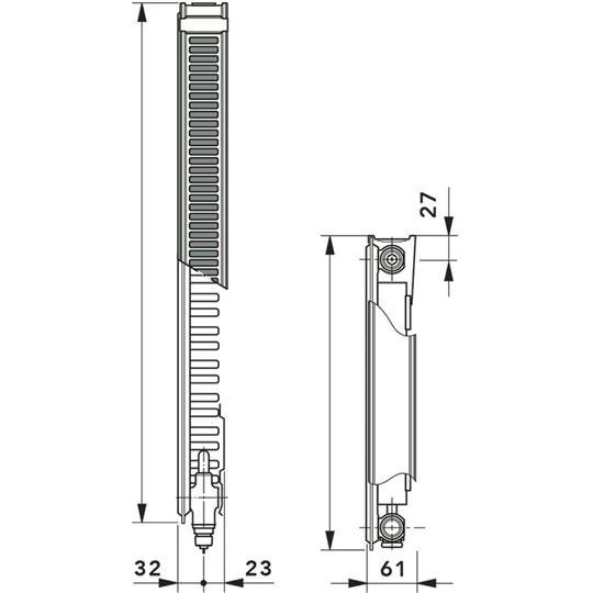Vogel & Noot Vonova bordázott szelepes radiátor, 11KV H=300 L=1600, balos