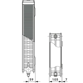 Vogel & Noot Vonova bordázott szelepes radiátor, 22KV H=900 L=0720, jobbos