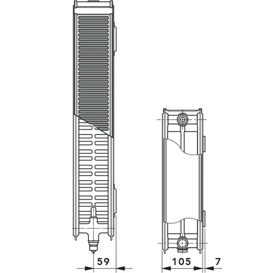 Vogel & Noot Vonova bordázott szelepes radiátor, 22KV H=900 L=1120, jobbos, RAL7042