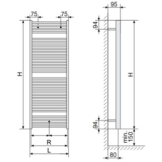 Zehnder Aura törölközőszárító radiátor egyenes, fehér, 450x1469 mm