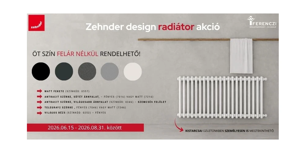 Zehnder design radiátor akció