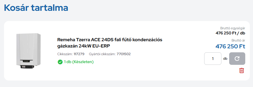 Kosár tartalma és a rendelési mennyiség módosítása
